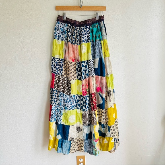 Vintage 90s Hippie Patchwork Long Maxi Cotton Skirt by Jessica Taylor > M - Picture 2 of 9